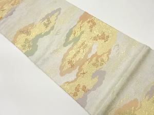 雲・草花に荒波模様織り出し袋帯